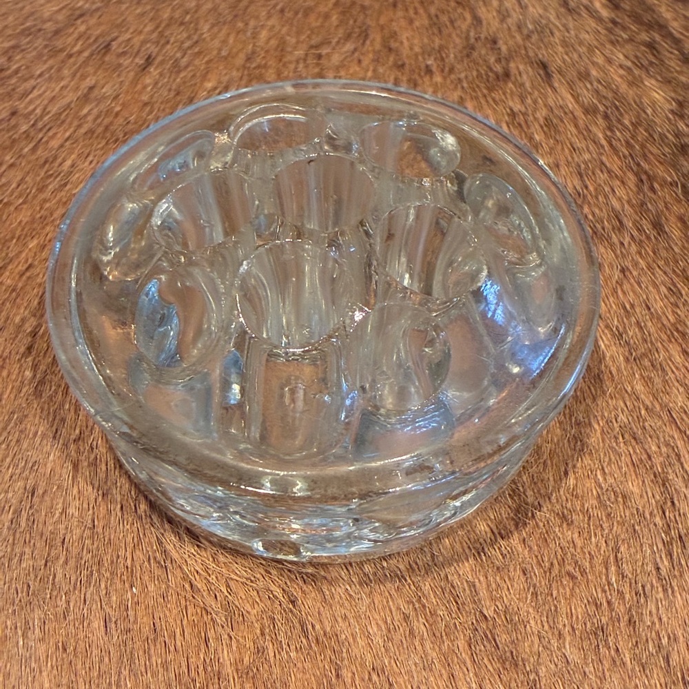 Thick glass vintage Floral Frog with 11 holes
